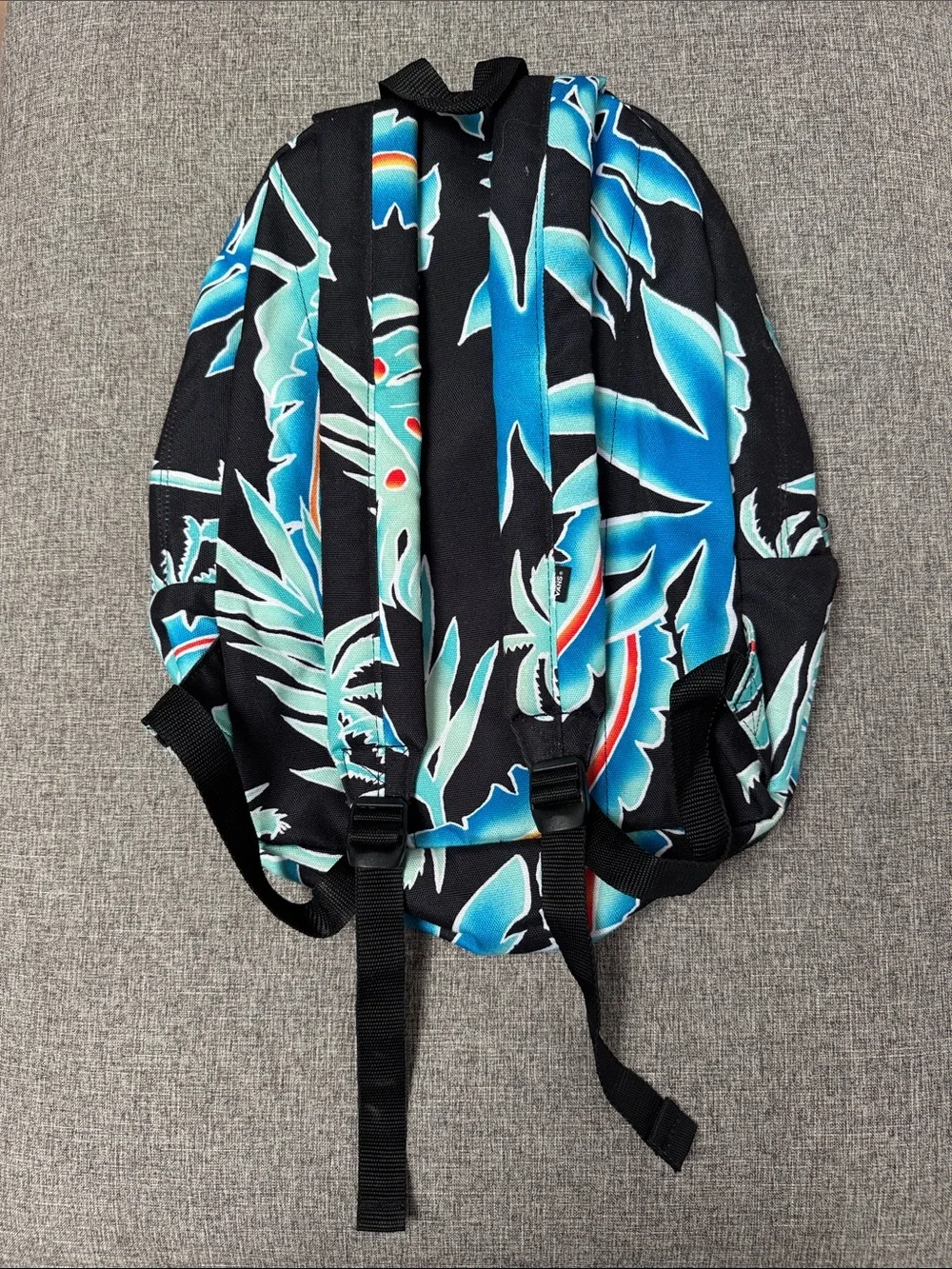 Vans Black Backpack with Blue Tropical Leaf Print
